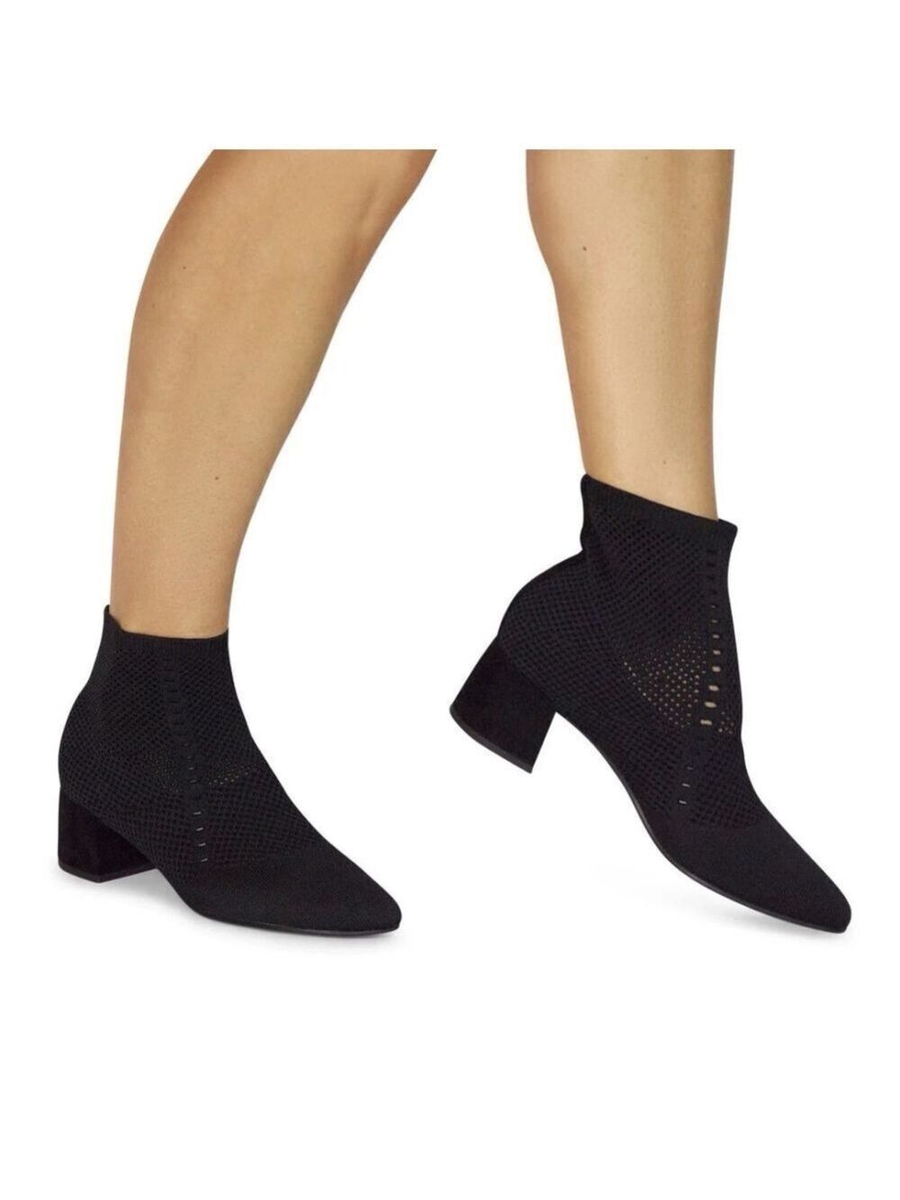 EILEEN FISHER Honey Stretch Knit Booties Boots 6.5 Women Black Block Heel $235